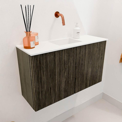 Mondiaz JOYA 70cm meuble de toilette - couleur Shadow - Vasque FAYE position Milieu Sans trou de robinet couleur Talc SW1421424