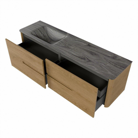Mondiaz CIRO-DLUX Ensemble de meubles de salle de bains - 170x45x50cm - Plan vasque Solid surface Sombra - 1 vasque à gauche - sans trous de robinetterie - 4 tiroirs - Chêne SW1531290
