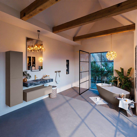 Mondiaz ALAN-DLUX Ensemble de meuble - 110cm - meuble Smoke mat - 1 tiroir - Lavabo Cloud Lava suspendu - vasque Centre - 1 trou de robinet SW808186