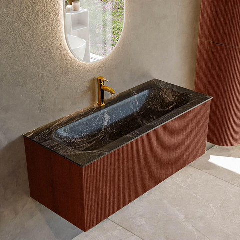 Mondiaz KURVE-DLUX Ensemble de meubles de salle de bains - 110x46x40cm - 1 tiroir - lavabo solid surface - central - 1 trou de robinet - Ruby SW1416054