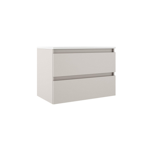 Saniclass Chacito Meuble de salle de bain - 80x40x55cm - lavabo en céramique blanc brillant - 1 vasque - 1 trou de robinet - 2 tiroirs - mat cotton (beige) SW1225244