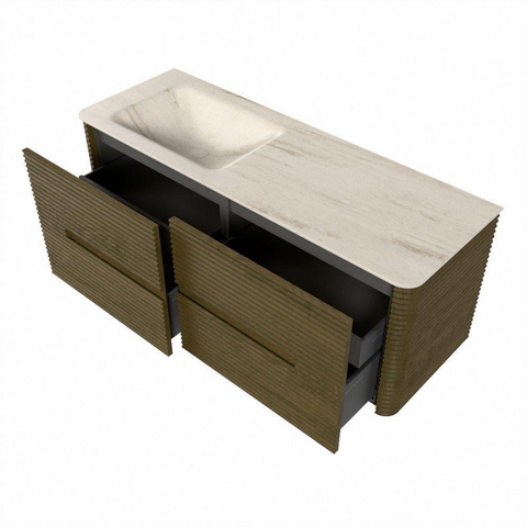 Mondiaz CIRO-DLUX Badkamermeubelset - 130x45x50cm - Solid surface wastafel Meli - 1 wasbak Links - 1 kraangat - 4 lades - Dusk SW1533159