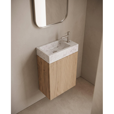 Saniclass Holz Atelier Toiletmeubelset - 40x60.5cm - 1 deur - fontein natuursteen marmer - kraangat rechts - eiken natural SW1577769