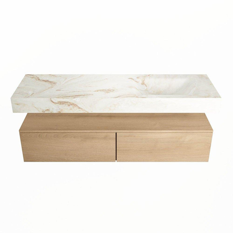 Mondiaz ALAN-DLUX Ensemble de meuble - 150cm - meuble Washed Oak mat - 2 tiroirs - Lavabo Cloud Frappe suspendu - vasque Droite - 1 trou de robinet SW808747