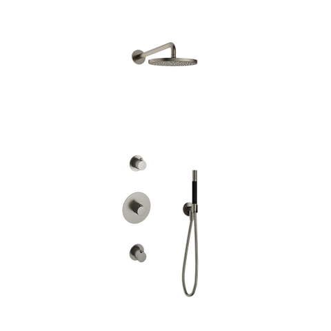 Hotbath Cobber IBS20 Regendoucheset - inbouw - 35cm wandarm - 20cm ronde hoofddouche - staafhanddouche - geborsteld nikkel (RVS) SW440633