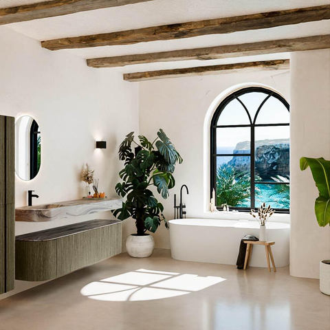 MONDIAZ THOR-DLUX 180cm meuble de salle de bains arrondi gauche + droite couleur Shadow avec 2 tiroirs et 2 portes. Vasque suspendue CLOUD Gauche 1 trou de robinet couleur Sombra. SW1466343