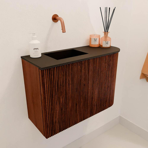 Mondiaz JOYA 61.6cm toiletmeubel - ronding rechts kleur Ruby - Wastafel FAYE positie Links Zonder kraangat kleur Urban. SW1421823