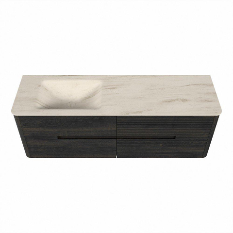 Mondiaz CIRO-DLUX Badkamermeubelset - 150x45x50cm - Solid surface wastafel Meli - 1 wasbak Links - zonder kraangaten - 4 lades - Shadow SW1532532