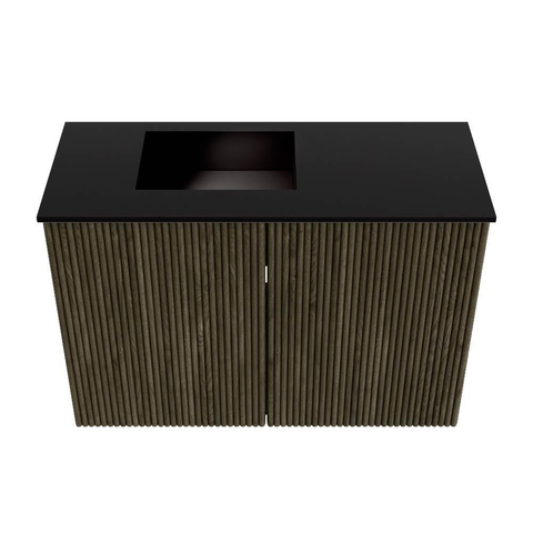 Mondiaz JOYA 60cm meuble de salle de bains - couleur Shadow - Vasque FAYE position Gauche Sans trou de robinet couleur Urban. SW1421500