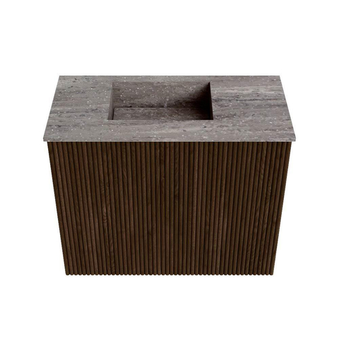 Mondiaz JOYA-DLUX 50cm toiletmeubel - kleur Walnut - Wastafel FAYE positie Links Zonder kraangat kleur Oza. SW1424553