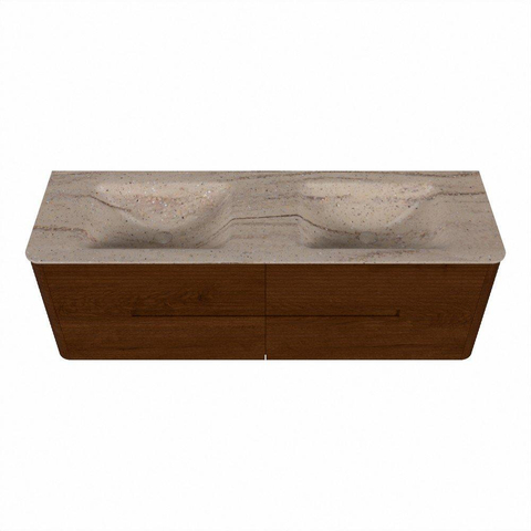 Mondiaz CIRO-DLUX Ensemble de meubles de salle de bains - 150x45x50cm - lavabo solid surface Saba - 2 vasques Double - 2 trous de robinet - 4 tiroirs - Ruby SW1531892