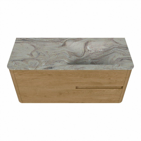 Mondiaz CIRO-DLUX Meuble de salle de bains - 110x45x50cm - Vasque solid surface Glace - 1 lavabo à droite - sans trous de robinet - 2 tiroirs - Chêne SW1530821