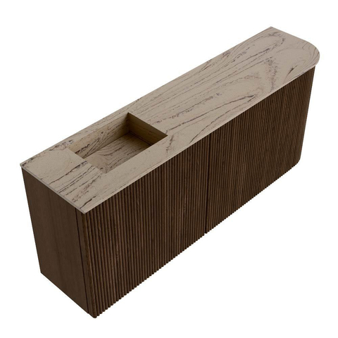 Mondiaz JOYA-DLUX Meuble de salle de bains 101.6cm - arrondi droit couleur Noyer - Vasque FAYE position Gauche Sans trou de robinet couleur Arena SW1424383