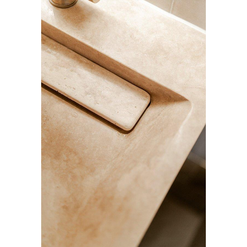 Forzalaqua Bellezza Doppio lavabo 160,5x51,9x9cm Rectangulaire 2 trous de robinet 2 lavabos Pierre naturelle Travertin adouci SW369881