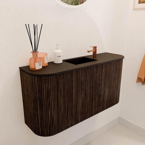 Mondiaz JOYA Meuble de salle de bains 83,2cm - arrondis gauche et droite couleur Walnut - Vasque FAYE position Milieu 1 trou de robinet couleur Urban SW1421364