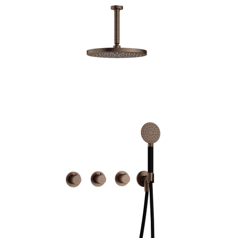 Hotbath Cobber IBS70 Regendoucheset - inbouw - 15cm plafondarm - 30cm ronde hoofddouche - 3 standen handdouche - messing verouderd koper (goud) SW677605