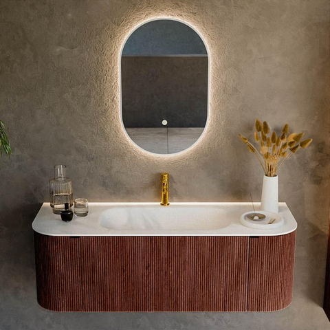 Mondiaz KURVE Ensemble de meuble de salle de bains - 130x46x40cm - 1 tiroir - 2 portes - lavabo solid surface - centre - 1 trou de robinet - Ruby SW1416119
