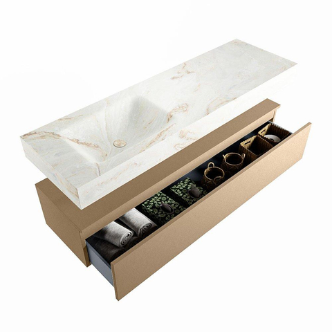 MONDIAZ ALAN - DLUX Badkamermeubelset - 150cm - onderkast - Oro - 1 lade - vrijhangende wastafel - wasbak links - 0 kraangaten - Frappe SW805828