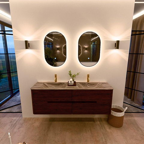 Mondiaz CIRO-DLUX Meuble de salle de bains - 150x45x50cm - Plan vasque solid surface Sombra - 2 bacs Double - 2 trous de robinet - 4 tiroirs - Ruby SW1531962