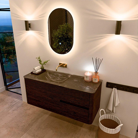 Mondiaz CIRO-DLUX Ensemble de meubles de salle de bains - 120x45x50cm - lavabo solid surface Lava - 1 bassin à gauche - sans trous de robinet - 2 tiroirs - Noyer SW1530217