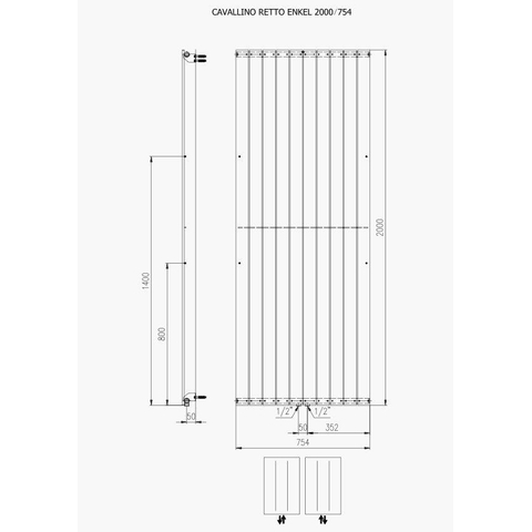 Plieger Cavallino Retto designradiator verticaal enkel middenaansluiting 2000x754mm 1666W wit 7255330