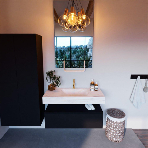 Mondiaz ALAN-DLUX Ensemble de meuble - 100cm - meuble Urban mat - 1 tiroir - Lavabo Cloud Ostra suspendu - vasque Centre - 1 trou de robinet SW807414