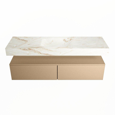 Mondiaz ALAN-DLUX Ensemble de meuble - 150cm - meuble Oro mat - 2 tiroirs - Lavabo Cloud Frappe suspendu - vasque Centre - 0 trous de robinet SW804891