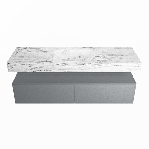 Mondiaz ALAN-DLUX Ensemble de meuble - 150cm - meuble Plata mat - 2 tiroirs - Lavabo Cloud Glace suspendu - vasque Centre - 0 trous de robinet SW806207