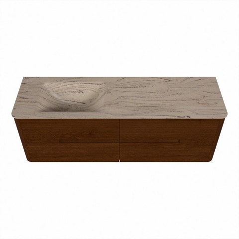 Mondiaz CIRO-DLUX Meuble de salle de bains - 150x45x50cm - plan vasque solid surface Arena - 1 vasque à gauche - sans trous de robinet - 4 tiroirs - Ruby SW1531722