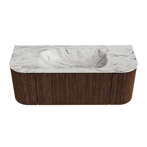 MONDIAZ KURVE-DLUX Meuble de salle de bains 120cm avec module 25 Len R couleur Walnut avec 1 tiroir et 2 portes. Lavabo BIG SMALL central sans trou de robinet couleur Glace. SW1138043