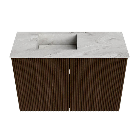 Mondiaz JOYA-DLUX 60cm toiletmeubel - kleur Walnut - Wastafel FAYE positie Links 1 kraangat kleur Glace. SW1422375