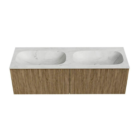 Mondiaz KURVE-DLUX Badkamermeubelset - 140x46x40cm - 2 lade - wastafel solid surface - dubbel - 2 kraangaten - Dusk SW1414956