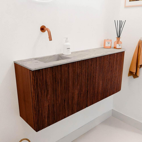 Mondiaz JOYA-DLUX Meuble de toilette 101,6cm - arrondi à droite couleur Ruby - Vasque FAYE position Gauche Sans trou de robinet couleur Glace SW1423590