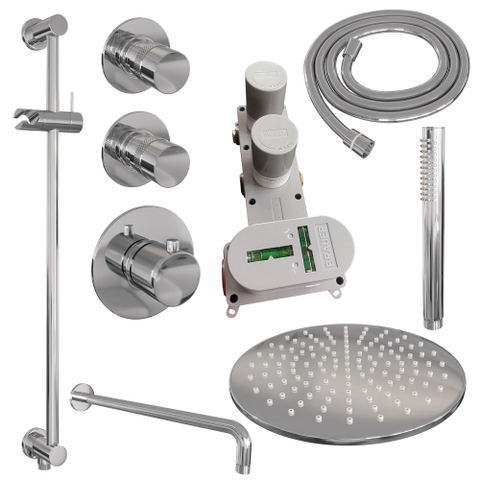 BRAUER Chrome Edition inbouw regendoucheset – Ø30 cm hoofddouche – 40 cm gebogen wandarm – staafhanddouche – glijstang 70 cm SW486497