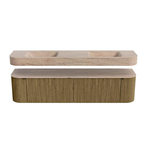MONDIAZ THOR-DLUX 190cm meuble de salle de bains arrondi gauche + droite couleur Dusk avec 2 tiroirs et 2 portes. Vasque suspendue CLOUD Double 2 trous de robinet couleur Saba. SW1466662