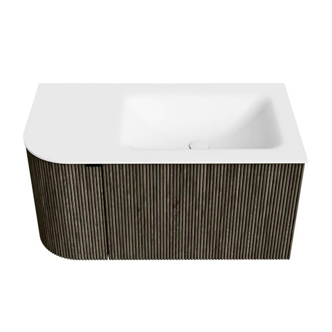 Mondiaz KURVE Ensemble de meuble de salle de bains - 85x46x40cm - 1 tiroir - 1 porte - vasque solid surface - à droite - sans trou de robinet - Shadow SW1414202