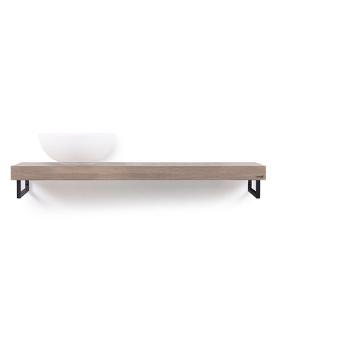 Looox Wood collection plan sous vasque - 120x46cm - Avec porte-serviettes noir mat - Chêne massif Old grey SW73140