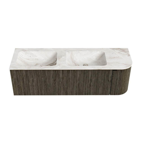 Mondiaz KURVE-DLUX Badkamermeubelset - 145x46x40cm - 1 lade - 1 deur - wastafel solid surface - dubbel / links - zonder kraangat - Shadow SW1414378