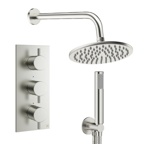 Crosswater MPRO ensemble de douche pluie encastré – douche de tête Ø 20 cm – douchette bâton – 3 leviers – inox brossé SW1472647