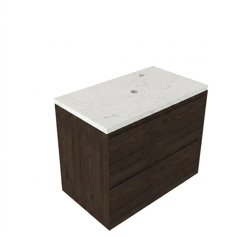 Saniclass Holz Pure Badkamermeubelset - 80x45x63cm - Dia marmeren wastafelblad gepolijst (wit) - 1 kraangat - 2 lades - mat eiken charcoal (hout) SW1479069