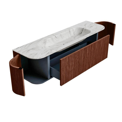 Mondiaz KURVE-DLUX Ensemble de meubles de salle de bains - 160x46x40cm - 1 tiroir - 2 portes - vasque solid surface - centre - sans trou de robinet - Ruby SW1415953
