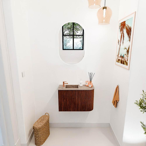 Mondiaz JOYA-DLUX 61.6cm toiletmeubel - ronding rechts kleur Ruby - Wastafel FAYE positie Links 1 kraangat kleur Arena. SW1425288