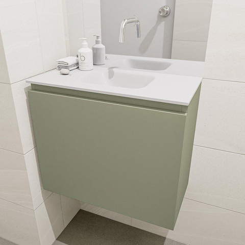 MONDIAZ OLAN Toiletmeubel 60x30x40cm met 0 kraangaten 1 lades army mat Wastafel Lex midden Solid Surface Wit SW473318
