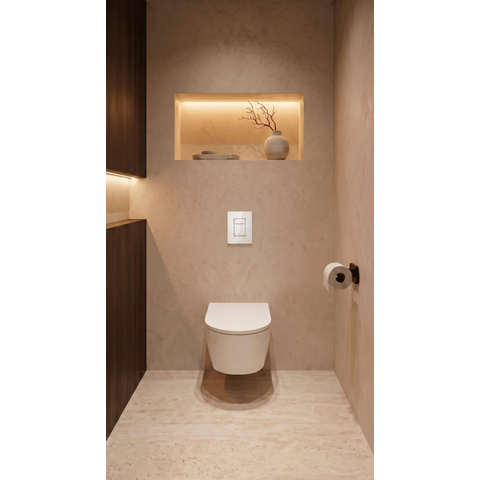 QeramiQ Dely Swirl Toiletset - 36.5x 53cm - Grohe Rapid inbouwreservoir - 35mm zitting - witte bedieningsplaat - rechthoekige knoppen - glans wit SW1138671