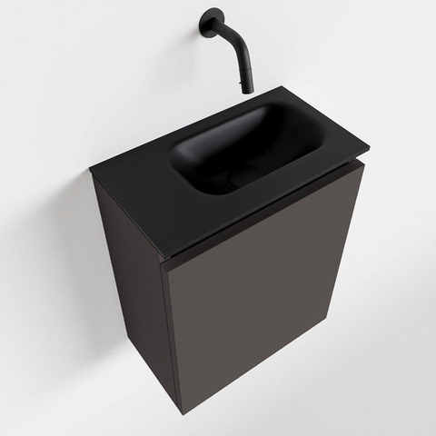 MONDIAZ TURE Toiletmeubel 40x23x50cm met 0 kraangaten 1 deuren dark grey mat Wastafel Eden rechts Solid Surface Zwart SW475275