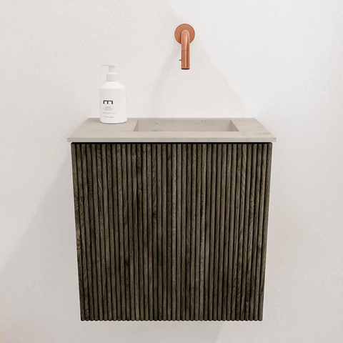 Mondiaz JOYA-DLUX 40cm toiletmeubel - kleur Shadow - Wastafel FAYE positie Rechts Zonder kraangat kleur Opalo. SW1422884