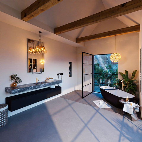Mondiaz ALAN-DLUX Ensemble de meuble - 200cm - meuble Urban mat - 2 tiroirs - Lavabo Cloud Lava suspendu - vasque Centre - 1 trou de robinet SW808122