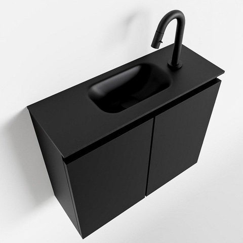 MONDIAZ TURE Fonteinset - 60x23x50cm - 1 kraangat - 2 deuren - urban mat - Wasbak midden - Solid Surface Zwart SW475251
