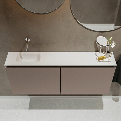 MONDIAZ TURE Toiletmeubel 120x23x50cm met 0 kraangaten 2 deuren smoke mat Wastafel Eden links Solid Surface Wit SW474988