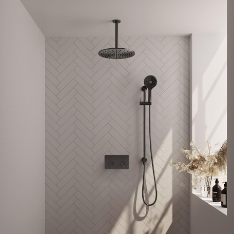 BRAUER gunmetal Edition Thermostatische Regendouche inbouw - drukknoppen - SET 72 - 30cm hoofddouche - plafondarm - 3 standen handdouche - doucheslang - geïntegreerde glijstang - gunmetal geborsteld PVD SW925733